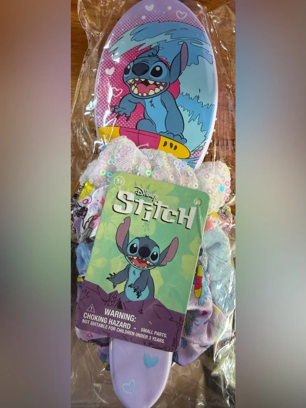 NWT Disney Pastel Hair Brushes and Scrunchie Set with Sequins & Character Print